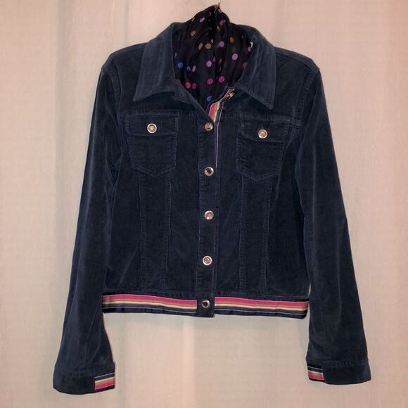 Molly B. XS Navy Pink Green Orange Yellow Stripe Jeweled Corduroy Jacket - Picture 1 of 15